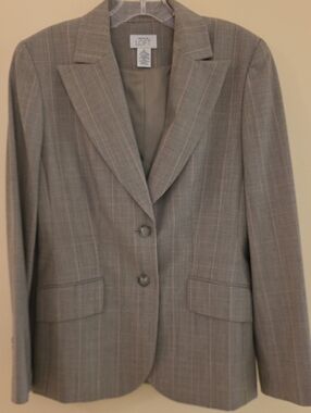 Vintage - Ann Taylor LOFT                            Grey Plaid Notch Pant Suit